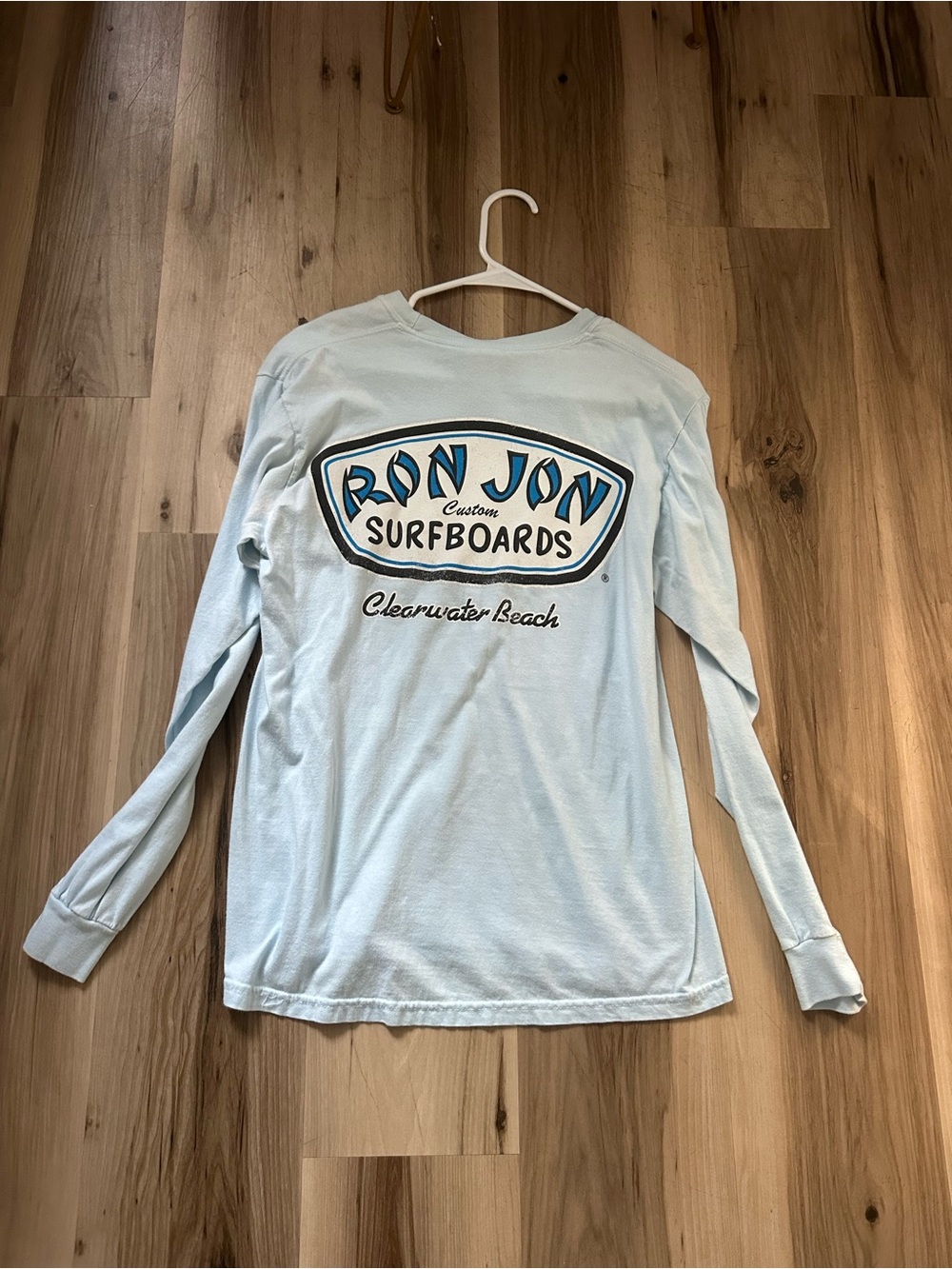 Ron Jon Light Blue Long Sleeve Surf Tee with Back Logo
